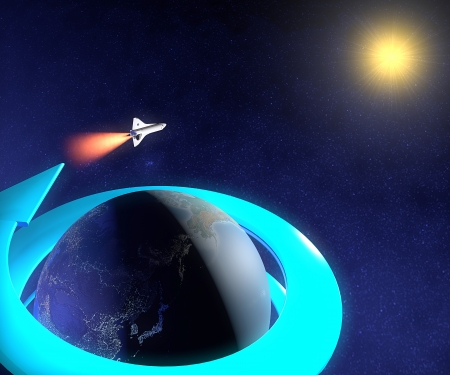 World earth globe sun space orbit spacecraftの写真素材