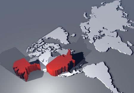 Map of the world and the U S  highlighted in 3d