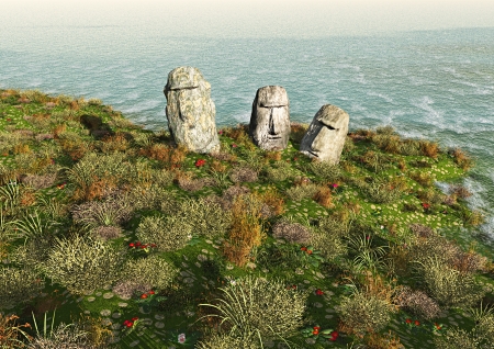 Moai on Easter Island close the oceanの写真素材
