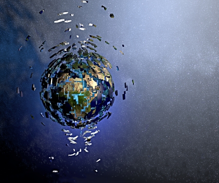 World in explosion after being hit by an asteroid  Disastrous impact of an asteroid hitting the worldの写真素材