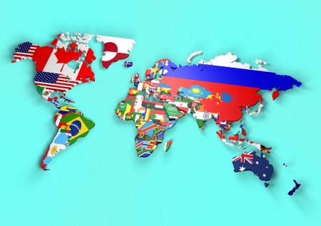 Political map of world with country flagsの写真素材