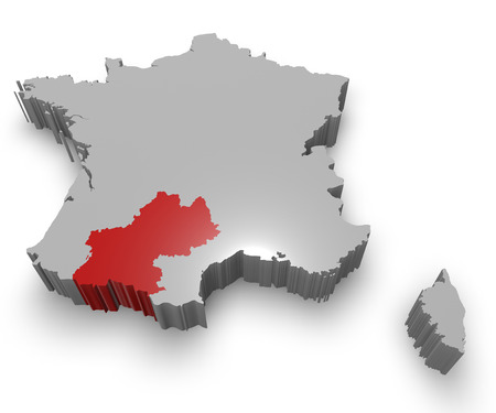 Midi-Pyrénées administrative region on Map of Franceの写真素材