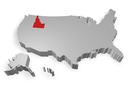 Idaho state on Map of USA 3d model on white backgroundの写真素材