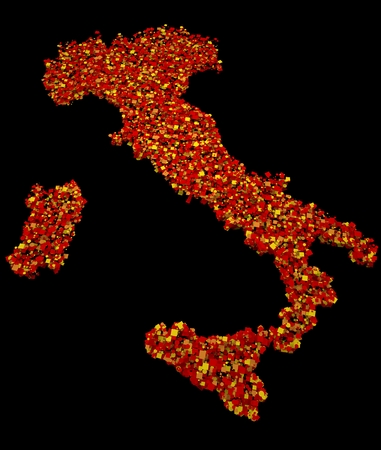 Map of Italy Regions 3d red paper cutouts sheets sheets の写真素材