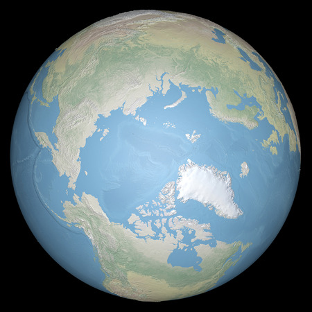 World earth globe arctic, north pole, relief map の写真素材