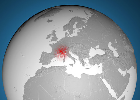 Map globe, land in relief, earthquake France Alps の写真素材