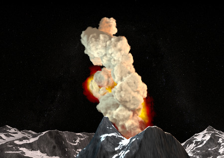Volcano eruption smoke ashes, split の写真素材