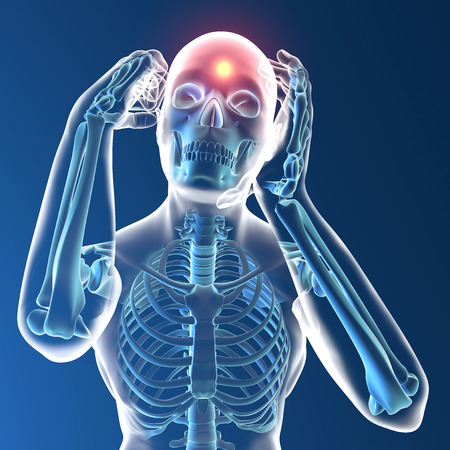 X-ray human with headache on dark blue backgroundの写真素材