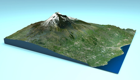 Aerial view of Mount Etna Sicily map の写真素材