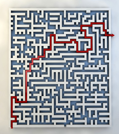 Labyrinth path red arrowの写真素材