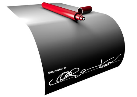 Red pen on a white sheet of paper withの写真素材