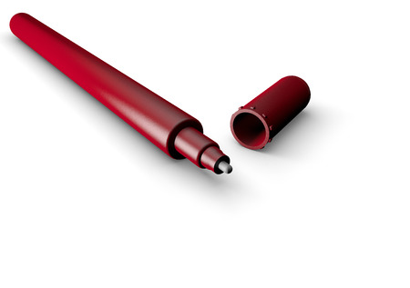 Red pen on a white sheet of paper withの写真素材