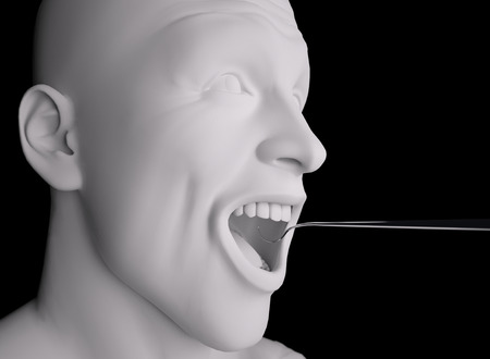 Head, mouth open, teeth, dentist toolの写真素材