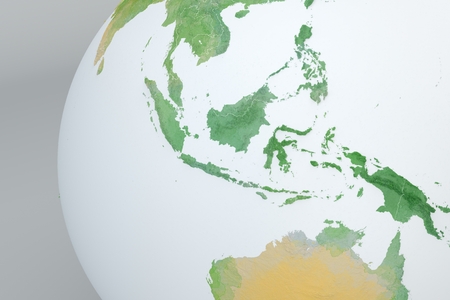 Globe map of Asia, Indonesia, Malaysia, Australia, relief map with physical borders, hand drawnの写真素材