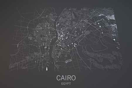 Cairo map, satellite view, city Egypt, 3d, black and whiteの写真素材