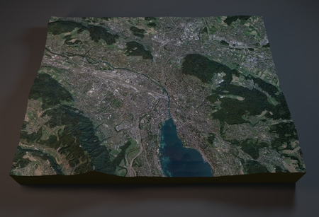 Satellite View of Zurich, Switzerland, 3d section