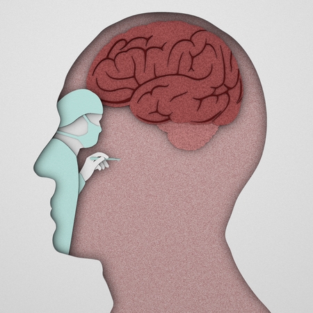 Brain neurons synapse, anatomy body, head profile, diseaseの写真素材