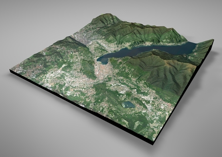 Satellite View of Como, mountains, Alpi, section 3d, Italyの写真素材