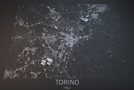 Turin, satellite view, section 3d, Italyの写真素材