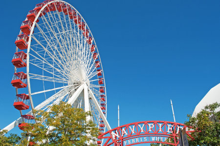 Chicago Navy Pier Ferris Wheel, Near North Side community areaのeditorial素材