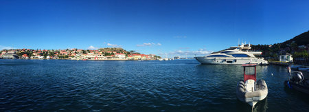 Gustavia harbor, panoramic view, sailboats, speedboats, St Barth, St. Bartsのeditorial素材