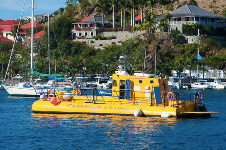 Yellow submarine harbor in Gustavia, St Barth, St. Barthsのeditorial素材