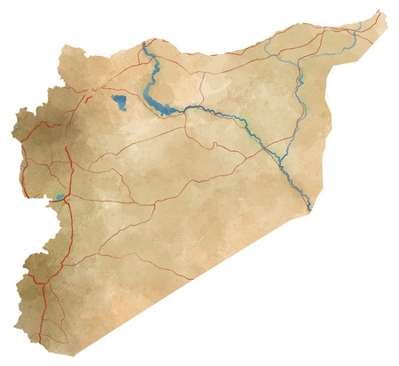 Syria map illustration, hand-drawn map. Syria map, physical map, hand drawn, illustratedの写真素材