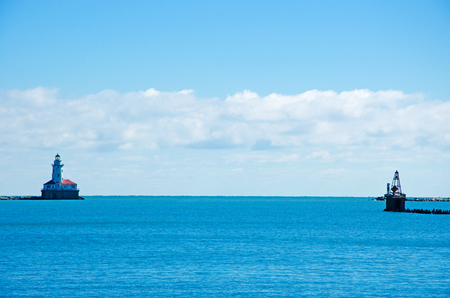 Chicago Harbor Lighthouse seen from Navy Pier on September 22, 2014の写真素材