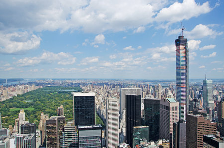 New York skyline, Central Park and 432 Park Avenue building under construction on September 16, 2014のeditorial素材