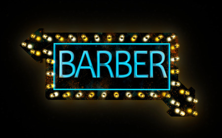 The neon sign of a barber shop, colored bulbs, barber, salon, hair and beard, hipster culturesの写真素材