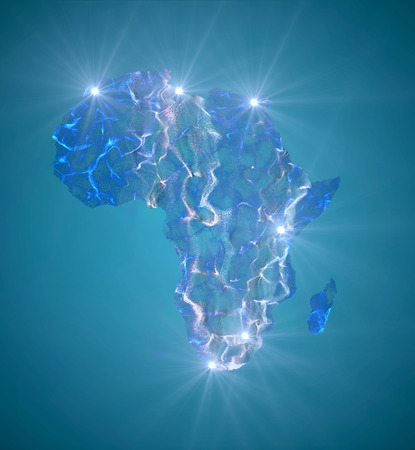 Map of Africa with major cities marked with a lightの写真素材