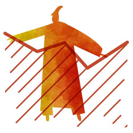 Man with trends, stylized drawing silhouette of a person with trend in his handsの写真素材