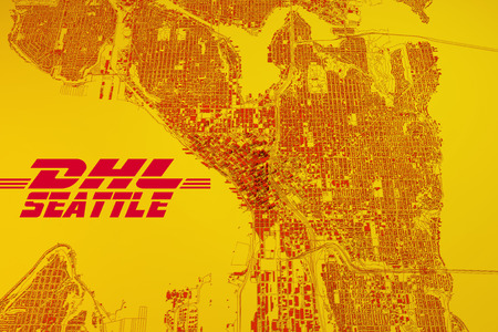 Seattle map, satellite view, United Statesの写真素材