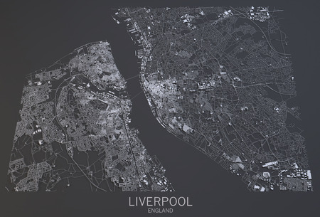 Liverpool map, satellite view, England, 3d renderingの写真素材