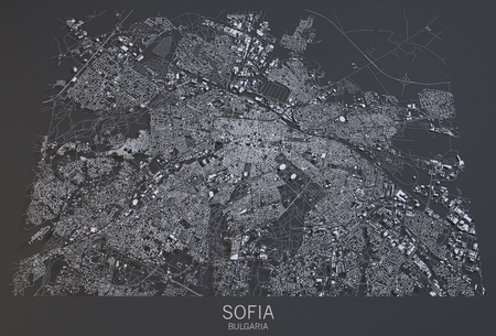 Sofia map, satellite view, Bulgariaの写真素材
