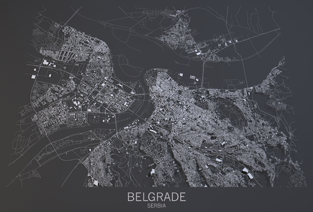 Belgrade map, satellite view, Serbia, 3d renderingの写真素材