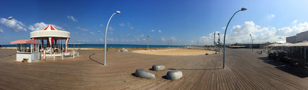Tel Aviv, Israel - August 31, 2015: Promenade in Tel Aviv, carousel, bars and shops and the seaのeditorial素材