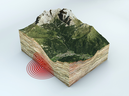 Earthquake ground section, shake, earthquake, elements of this image are furnished by NASA. 3d renderingの写真素材