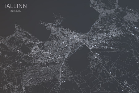 Tallinn map, satellite view, city, Estonia. 3d renderingの写真素材