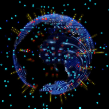 Abstract world globe, hologram, particle world map