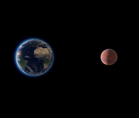 Earth and Mars, soil crust, space, solar system.の写真素材
