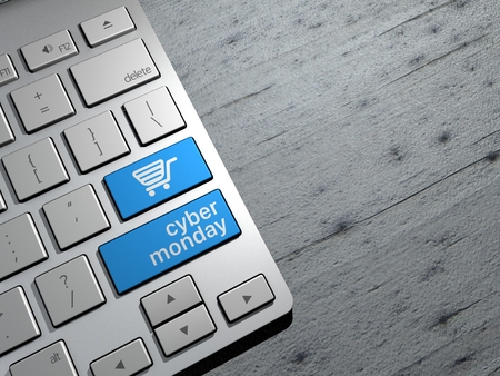 Cyber ??monday, technology sales, online shopping, shopping offers. Computer keyboard buttons. 3d renderingの写真素材