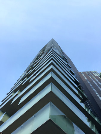 Torre Solaria, Milan, Porta Nuova skyscraper residences, Italy, April 15 2016. Milan Administrative Centre. Italy's tallest residential building. View from the raised square Alvar Aaltoのeditorial素材