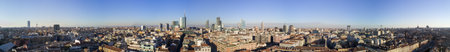 Aerial view of the center of Milan, panoramic view of Milan, Porta Nuova residences and skyscrapers, Italy, Jan. 6, 2017. New Milan skyline, aerial view from Porta Nuova and the Island District. Milan aerial view of 360 degrees. Buildings houses roofs andのeditorial素材