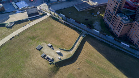 Milan, Italy, green area near Piazza Gae Aulenti view from above, aerial viewのeditorial素材