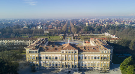 Villa Reale, Monza, Italy. Aerial view of the Villa Reale 15/01/2017. Royal gardens and park of Monza. Palace, neoclassical buildingのeditorial素材