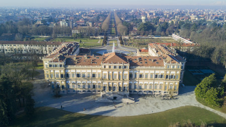Villa Reale, Monza, Italy. Aerial view of the Villa Reale 15/01/2017. Royal gardens and park of Monza. Palace, neoclassical buildingのeditorial素材