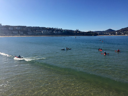 Donostia-San Sebastian, Basque Country, City, Spain. The beach of La Concha from the pier, panoramic view. 28/01/2017のeditorial素材