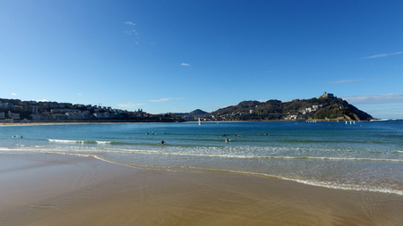 Donostia-San Sebastian, Basque Country, City, Spain. The La Concha beach, panoramic view. 28/01/2017 (Ultra High Definition, UltraHD, Ultra HD, UHD, 4K, 2160P, 3840x2160)の写真素材