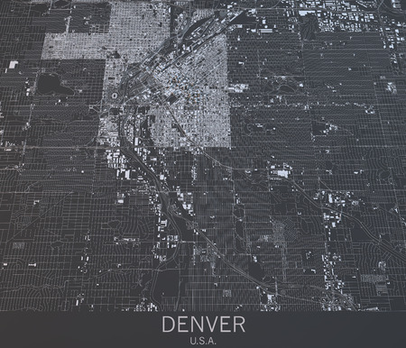 Denver map, satellite view, United States. 3d renderingの写真素材